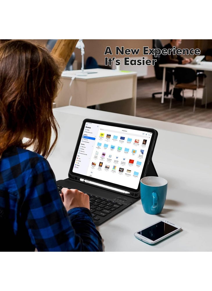 جراب جلدي Skin Touch لجهاز iPad Air 2/Air (2013)/iPad 9.7 بوصة (2018) (2017) مع حامل لوحة مفاتيح متوافق مع البلوتوث - أسود - Image 5